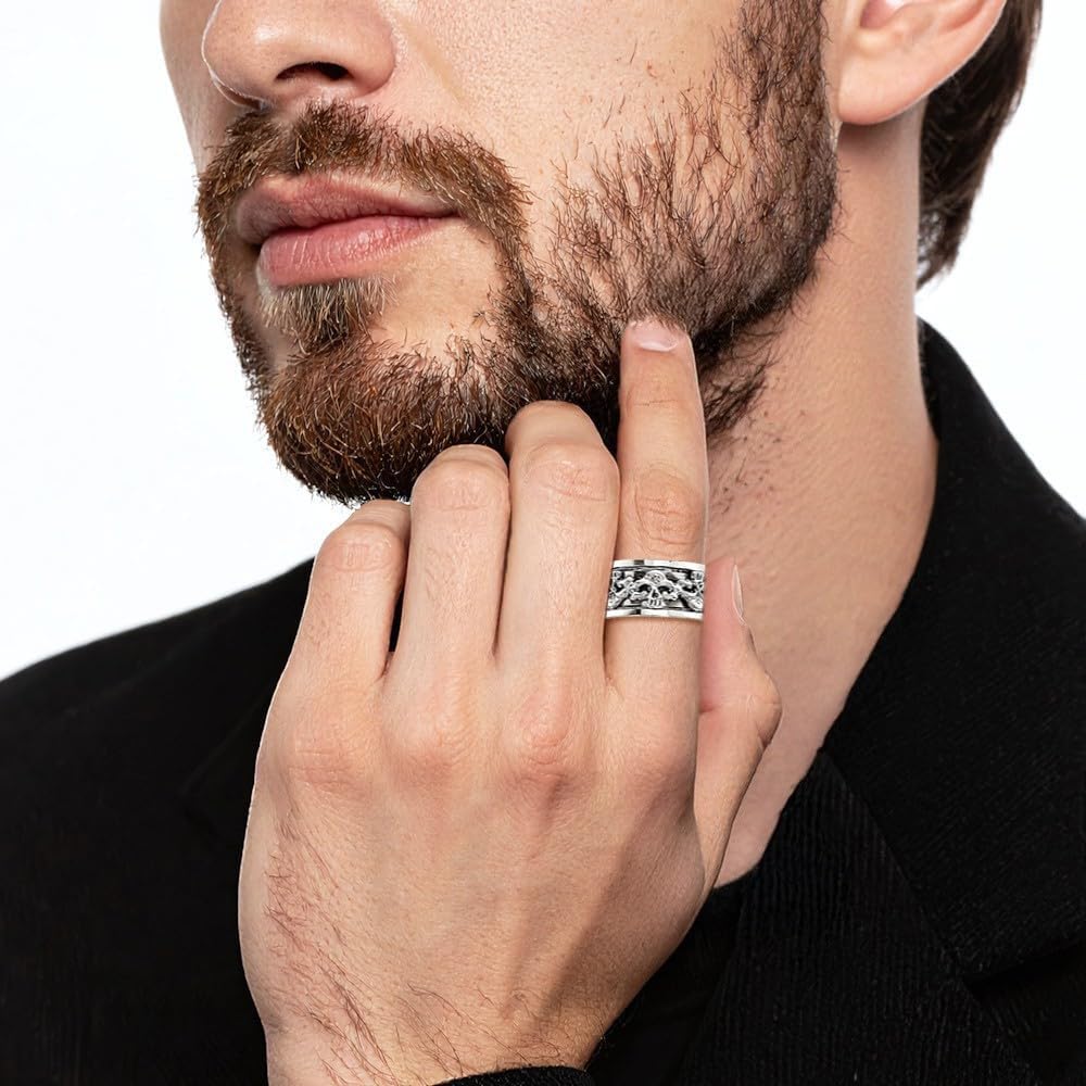 IceCarats 925 Sterling Silver Spinning Vintage Skull Ring