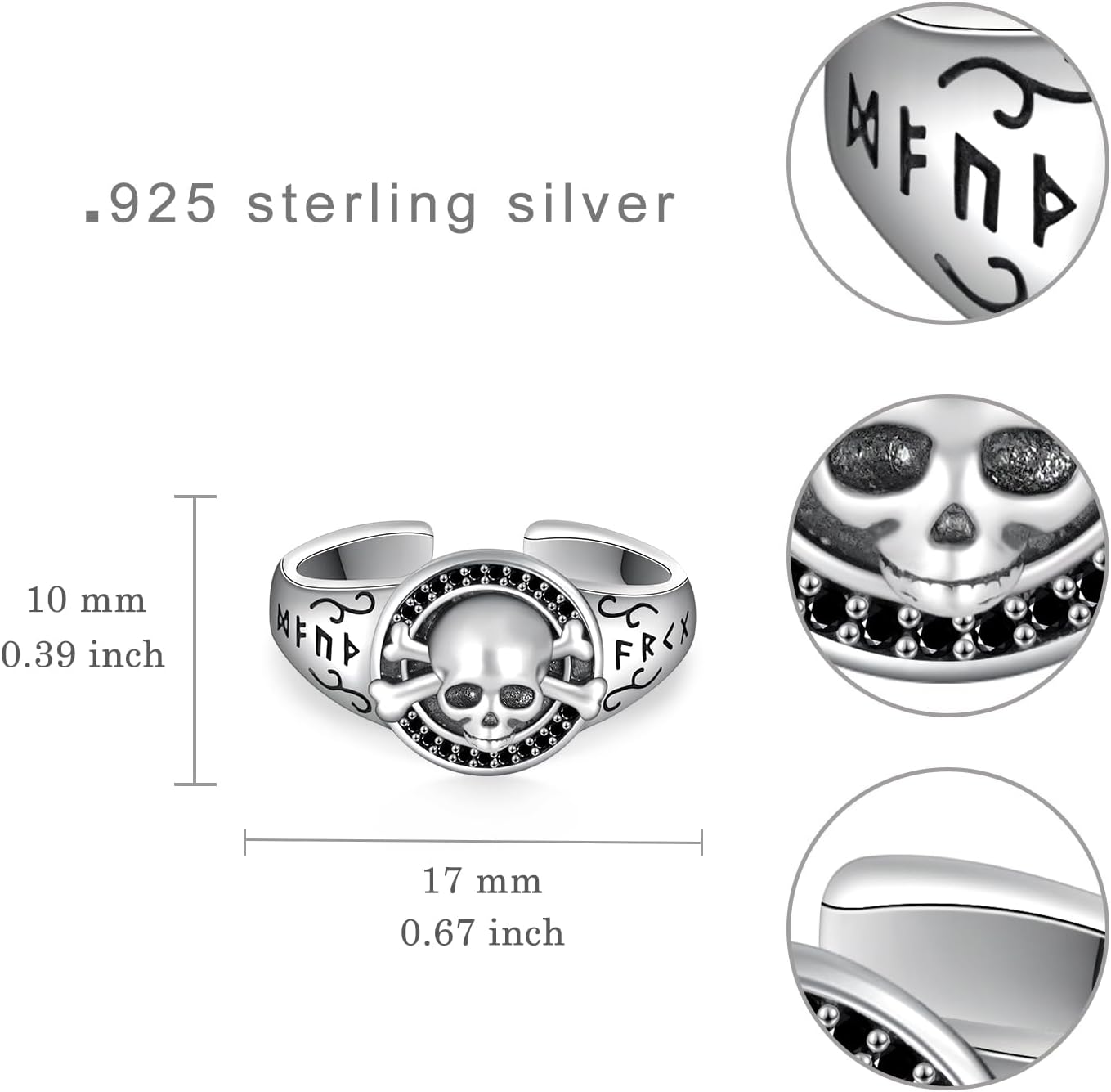 Skull Ring 925 Sterling Silver Viking Skull Ring Skull Jewelry Gifts for Women Men