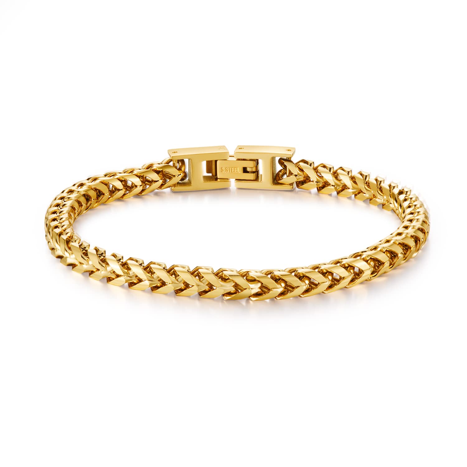 Mens Bracelet - Stainless Steel Fold Over Clasp Franco Chain Bracelets for Men Jewelry Gifts for Dad Grandpa Husband