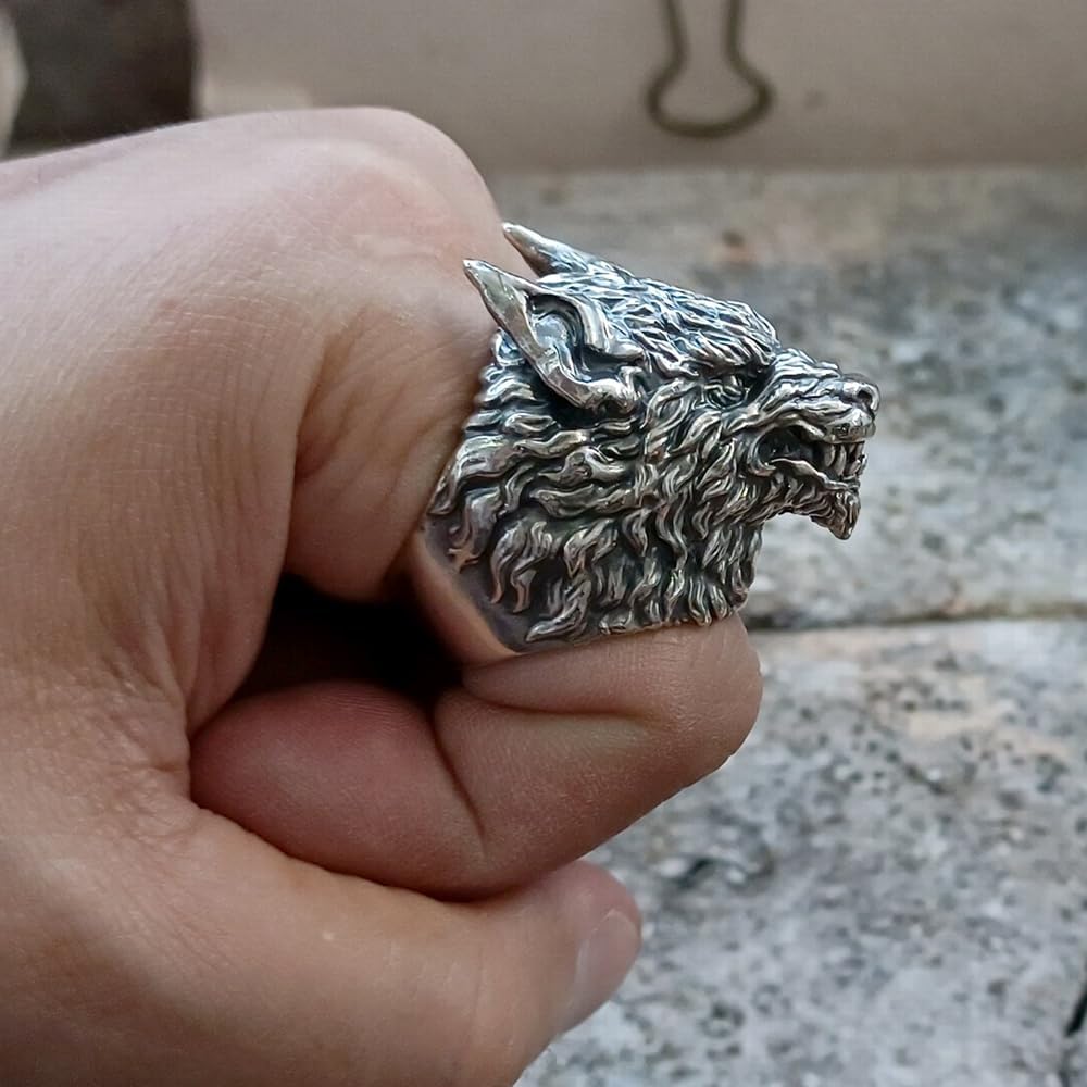 Bold Wolf Head 925 Sterling Silver Ring for Men - Biker Punk Rock Statement Jewelry ZSJ323