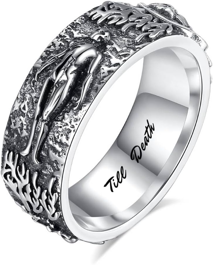 Till Death Skull Rings - Promise Rings For Him - 925 Sterling Sliver Skull Rings For Men - Couples engagement Rings