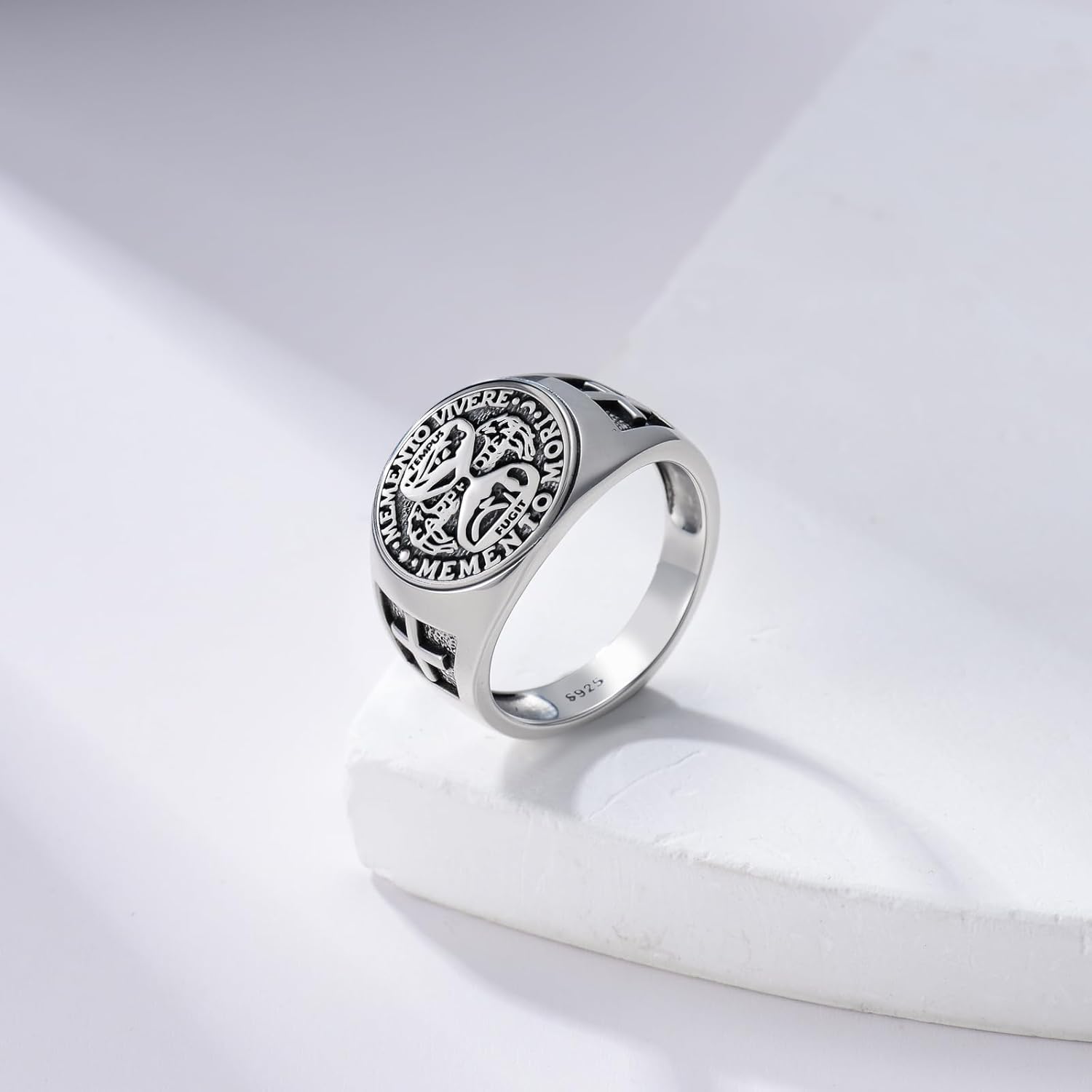 PROESS Memento Mori Ring 925 Sterling Silver Skull Hourglass Ring Memento Mori Jewelry Gifts for Women Men for Christmas Father's Day Size 7-10