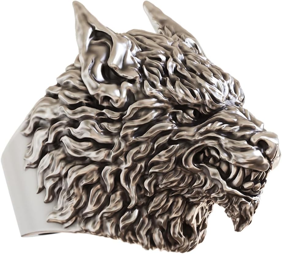 Bold Wolf Head 925 Sterling Silver Ring for Men - Biker Punk Rock Statement Jewelry ZSJ323