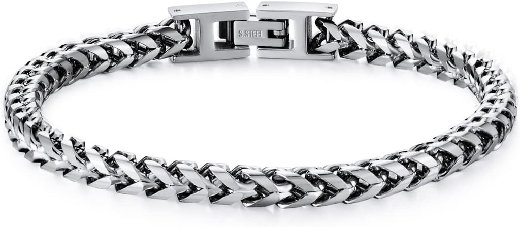 Mens Bracelet - Stainless Steel Fold Over Clasp Franco Chain Bracelets for Men Jewelry Gifts for Dad Grandpa Husband