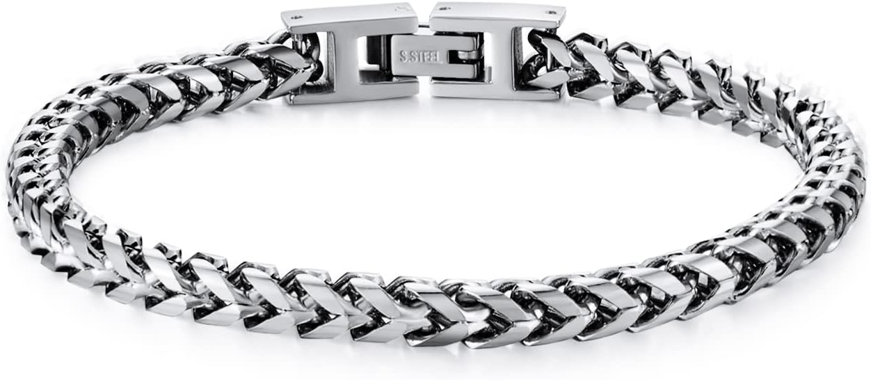 Mens Bracelet - Stainless Steel Fold Over Clasp Franco Chain Bracelets for Men Jewelry Gifts for Dad Grandpa Husband