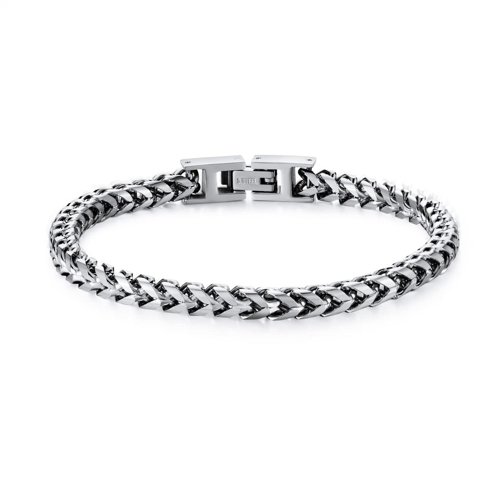 Mens Bracelet - Stainless Steel Fold Over Clasp Franco Chain Bracelets for Men Jewelry Gifts for Dad Grandpa Husband