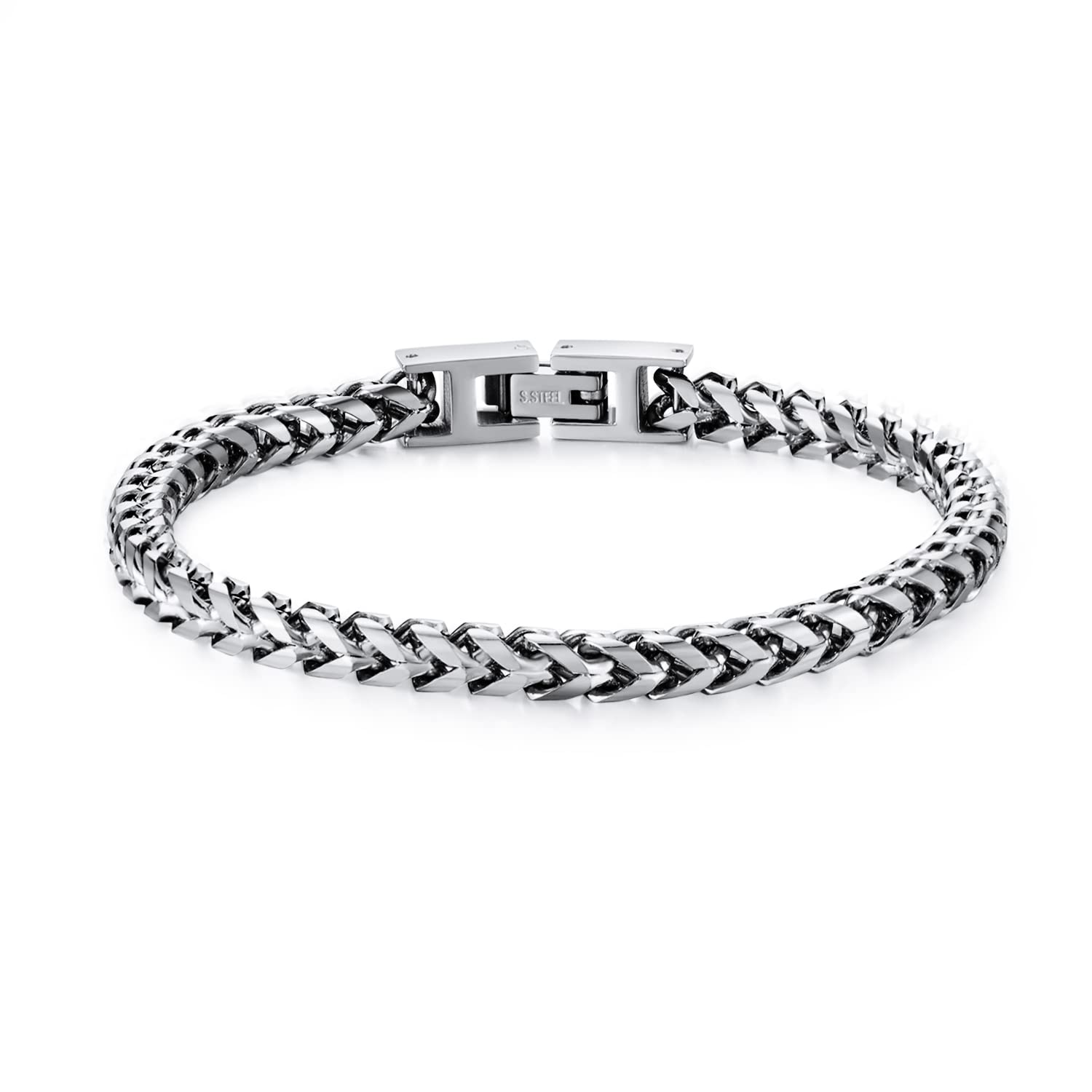 Mens Bracelet - Stainless Steel Fold Over Clasp Franco Chain Bracelets for Men Jewelry Gifts for Dad Grandpa Husband
