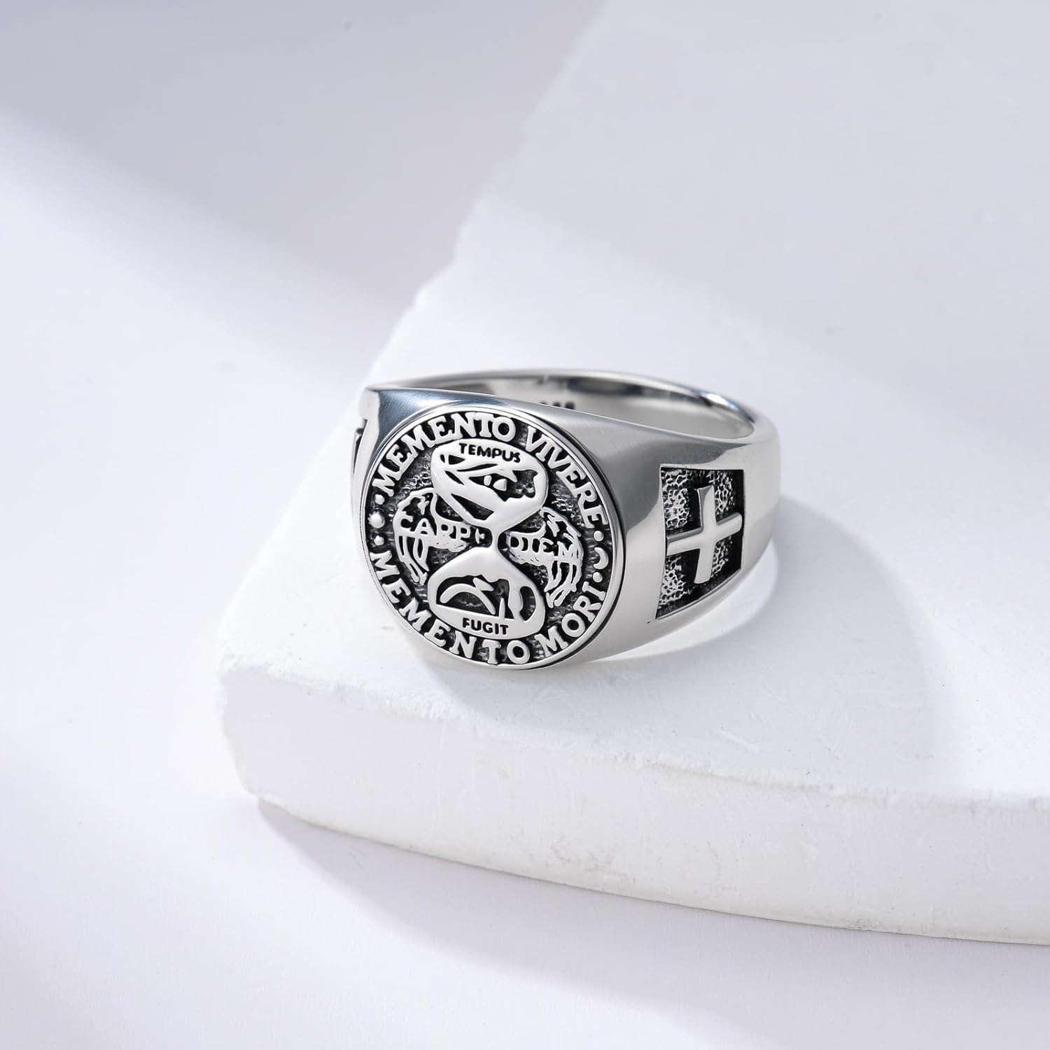 PROESS Memento Mori Ring 925 Sterling Silver Skull Hourglass Ring Memento Mori Jewelry Gifts for Women Men for Christmas Father's Day Size 7-10