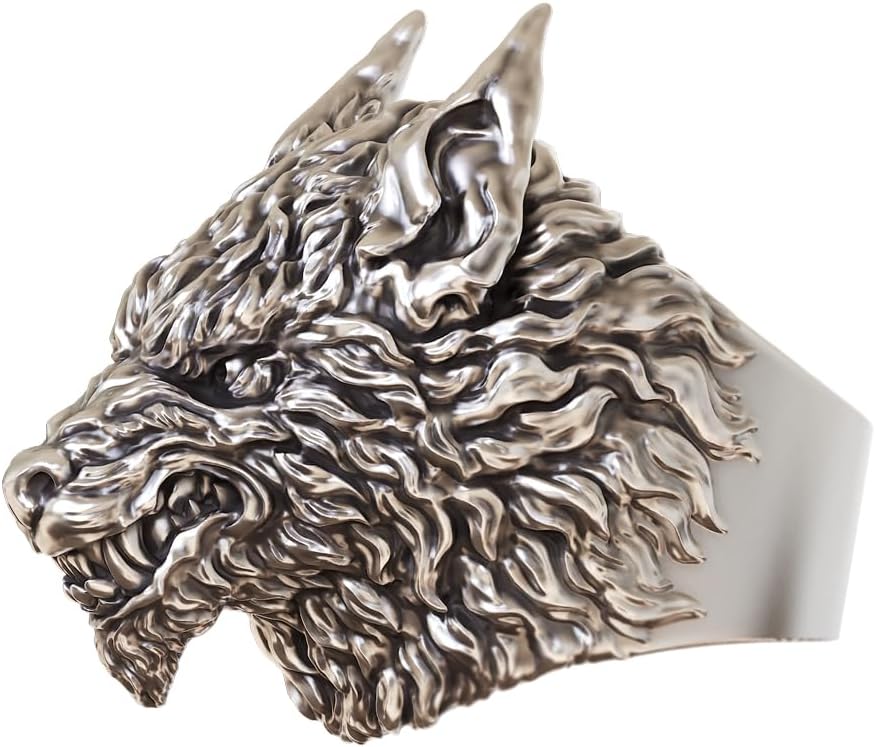 Bold Wolf Head 925 Sterling Silver Ring for Men - Biker Punk Rock Statement Jewelry ZSJ323