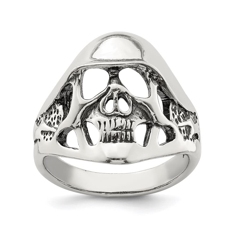 Diamond2Deal 925 Sterling Silver Antiqued Skull Ring