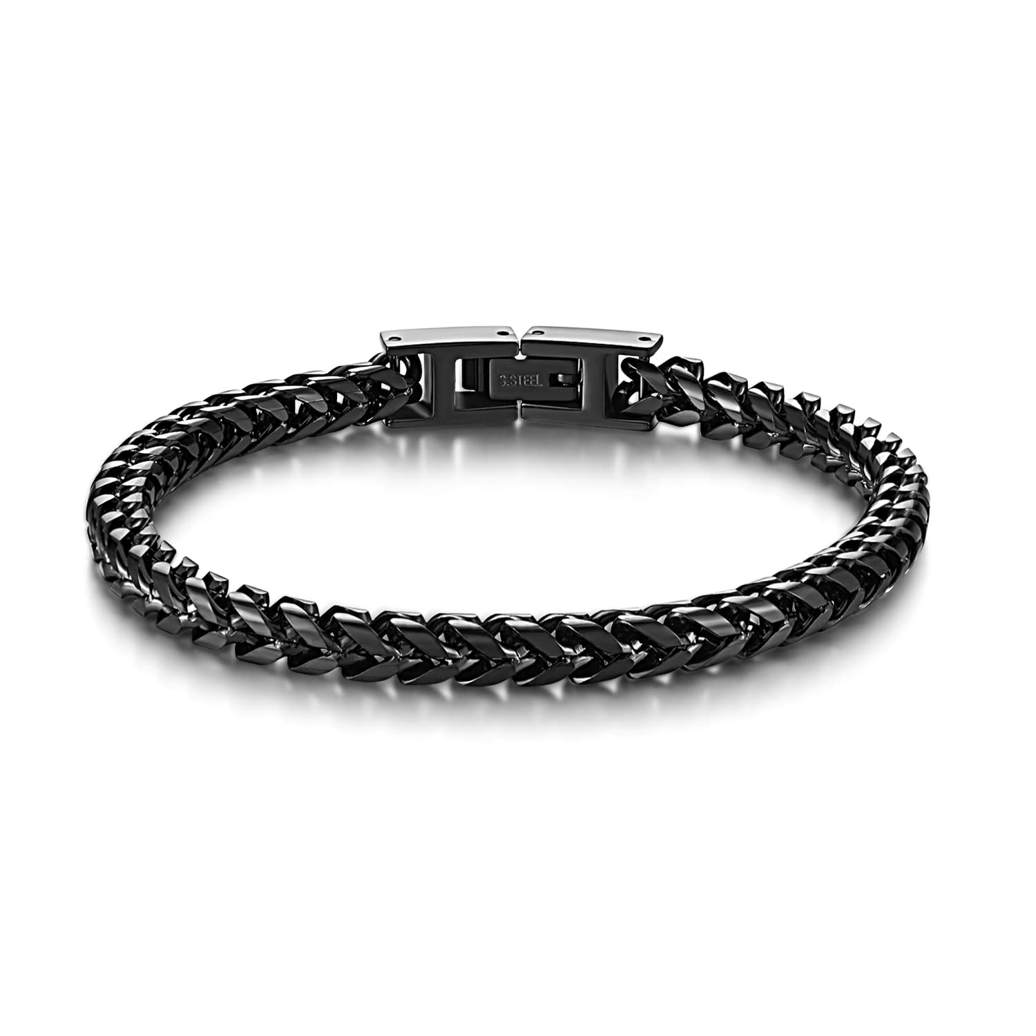 Mens Bracelet - Stainless Steel Fold Over Clasp Franco Chain Bracelets for Men Jewelry Gifts for Dad Grandpa Husband
