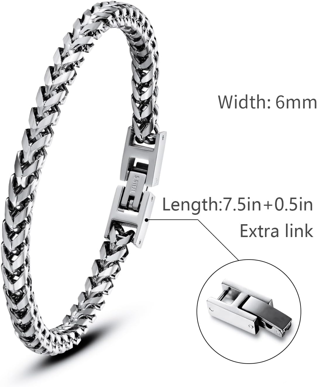 Mens Bracelet - Stainless Steel Fold Over Clasp Franco Chain Bracelets for Men Jewelry Gifts for Dad Grandpa Husband
