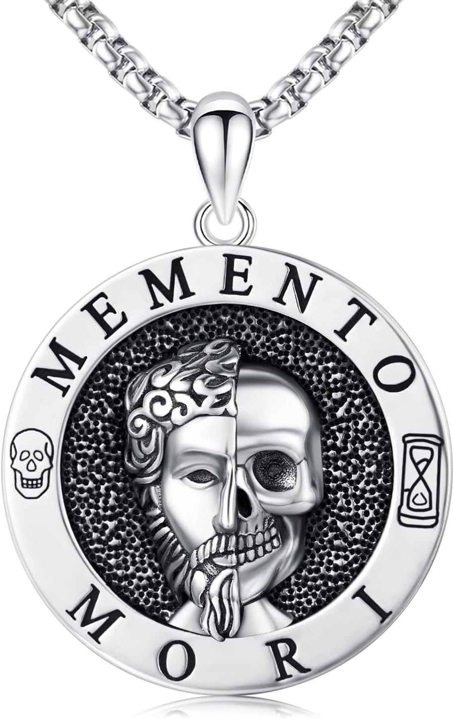JUSTKIDSTOY Memento Mori Necklace 925 Sterling Silver Marcus Aurelius Skull Pendant Necklace Stoic Reminder Necklace Jewelry Gifts for Men Women