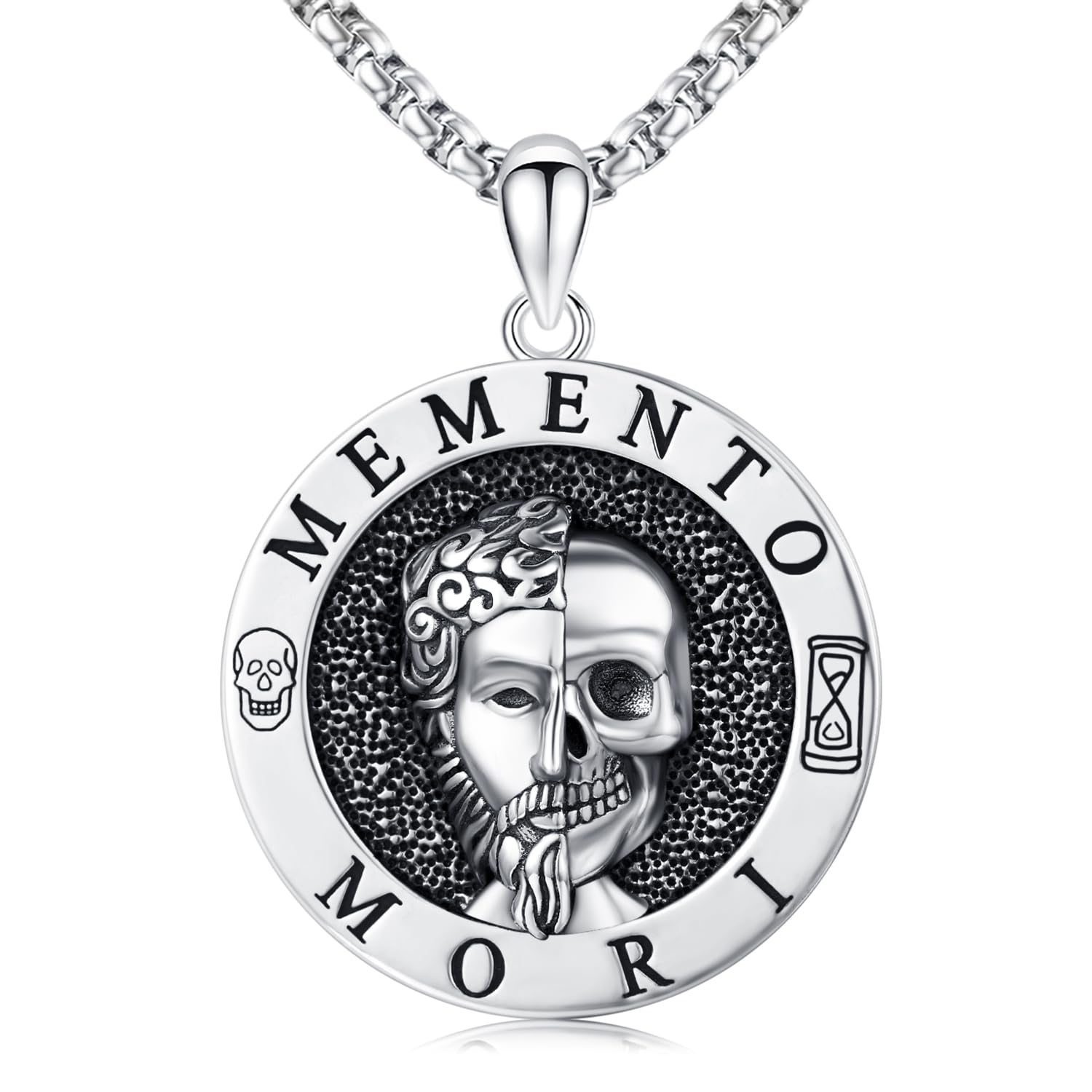 JUSTKIDSTOY Memento Mori Necklace 925 Sterling Silver Marcus Aurelius Skull Pendant Necklace Stoic Reminder Necklace Jewelry Gifts for Men Women