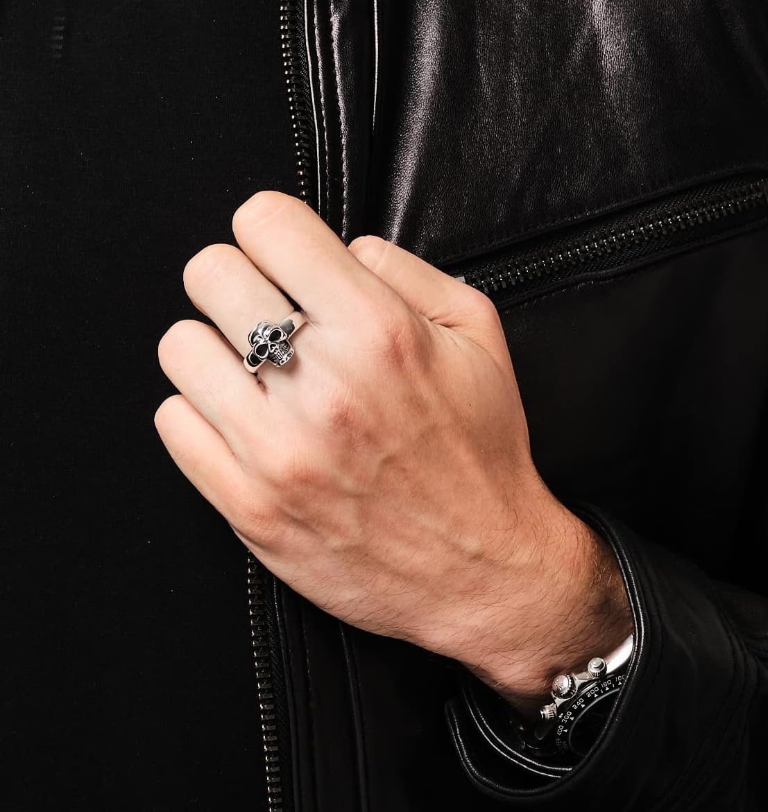 925 Sterling Silver Band Skull Polished Ring for Men and Women Size: 8, 9, 10, 11, 12, 13 and 14