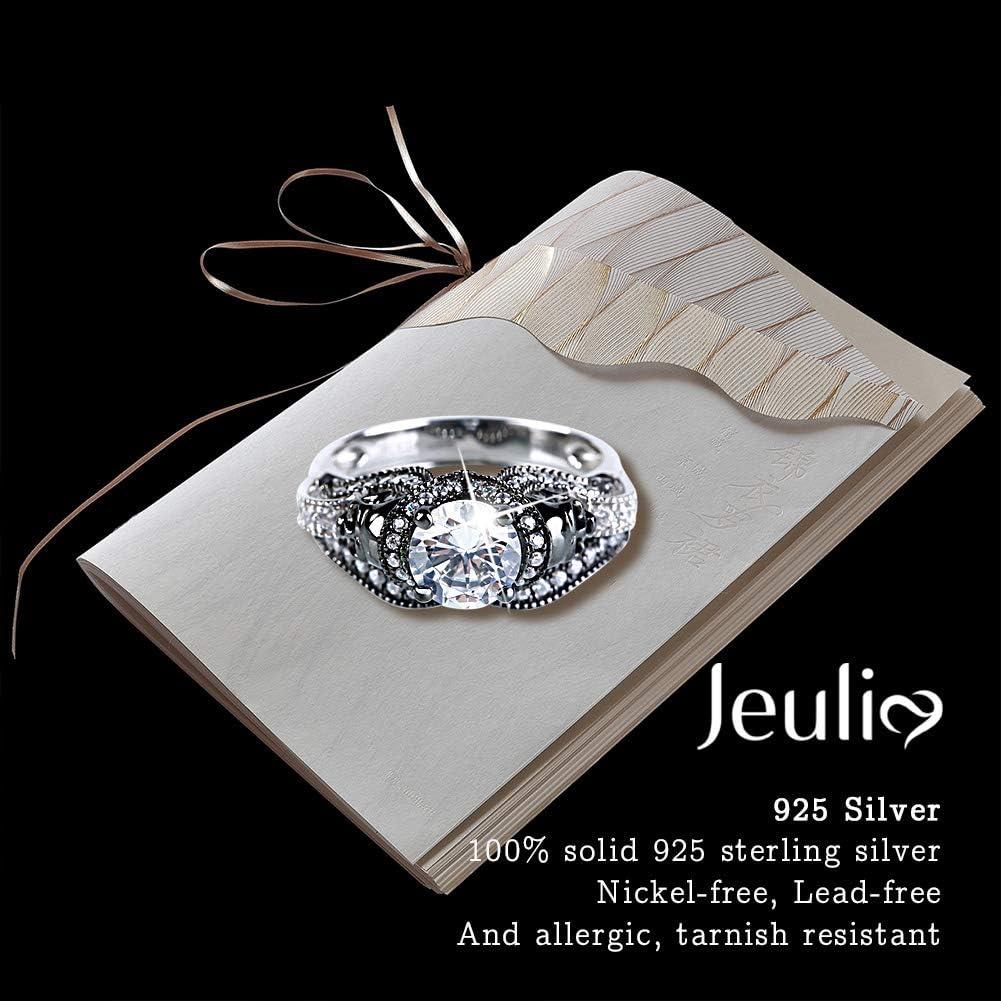 Jeulia 3.68 Carat Twist Skull Rings for Women Sterling Silver Two Tone Twist Band Rings White Diamond Bridal Ring Set Black Plated Engagement Promise Rings with Jewelry Gift Box