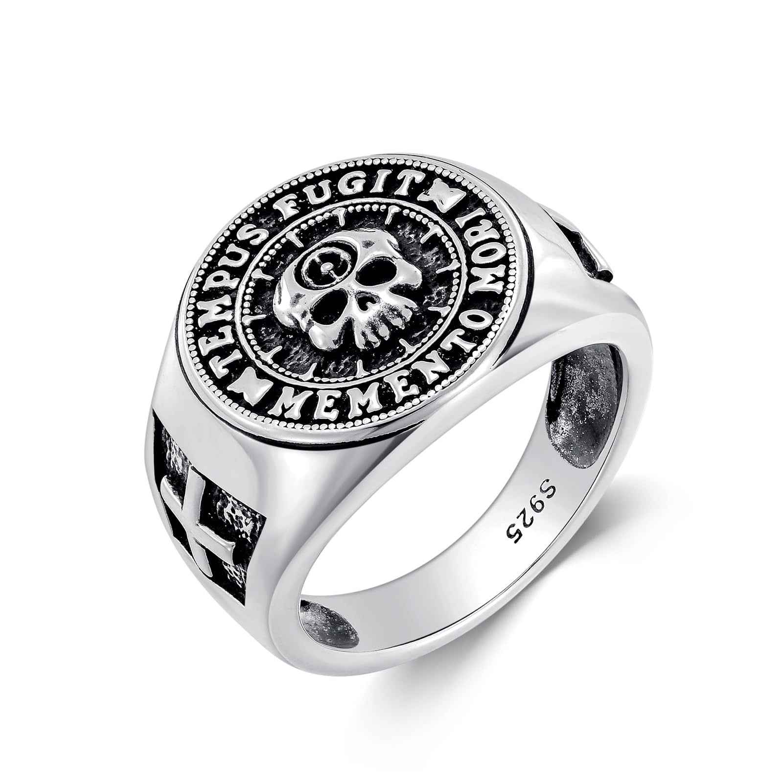 PROESS Memento Mori Ring 925 Sterling Silver Skull Hourglass Ring Memento Mori Jewelry Gifts for Women Men for Christmas Father's Day Size 7-10