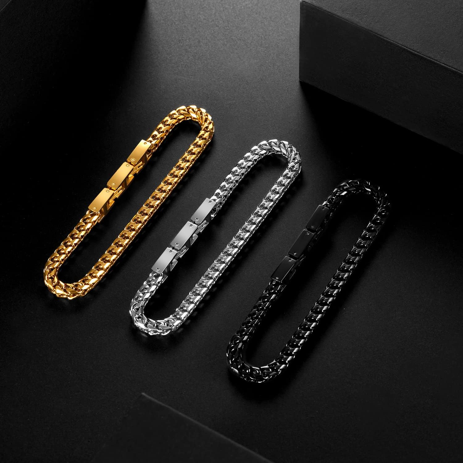 Mens Bracelet - Stainless Steel Fold Over Clasp Franco Chain Bracelets for Men Jewelry Gifts for Dad Grandpa Husband
