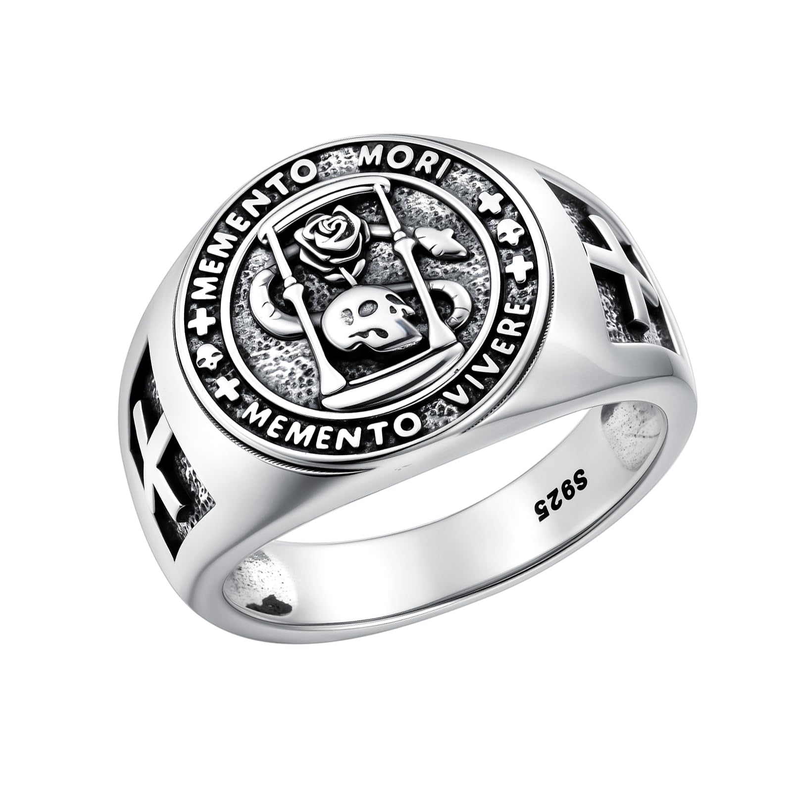 PROESS Memento Mori Ring 925 Sterling Silver Skull Hourglass Ring Memento Mori Jewelry Gifts for Women Men for Christmas Father's Day Size 7-10