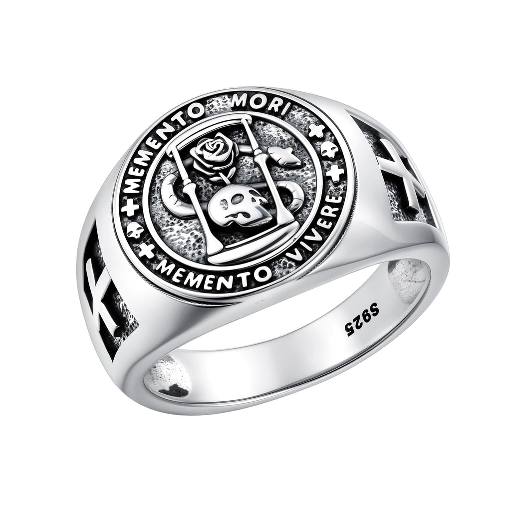 PROESS Memento Mori Ring 925 Sterling Silver Skull Hourglass Ring Memento Mori Jewelry Gifts for Women Men for Christmas Father's Day Size 7-10