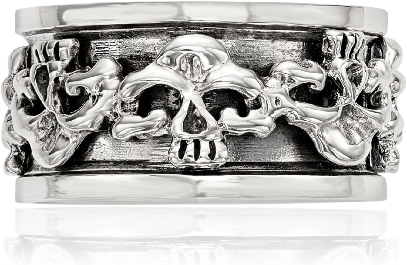 IceCarats 925 Sterling Silver Spinning Vintage Skull Ring