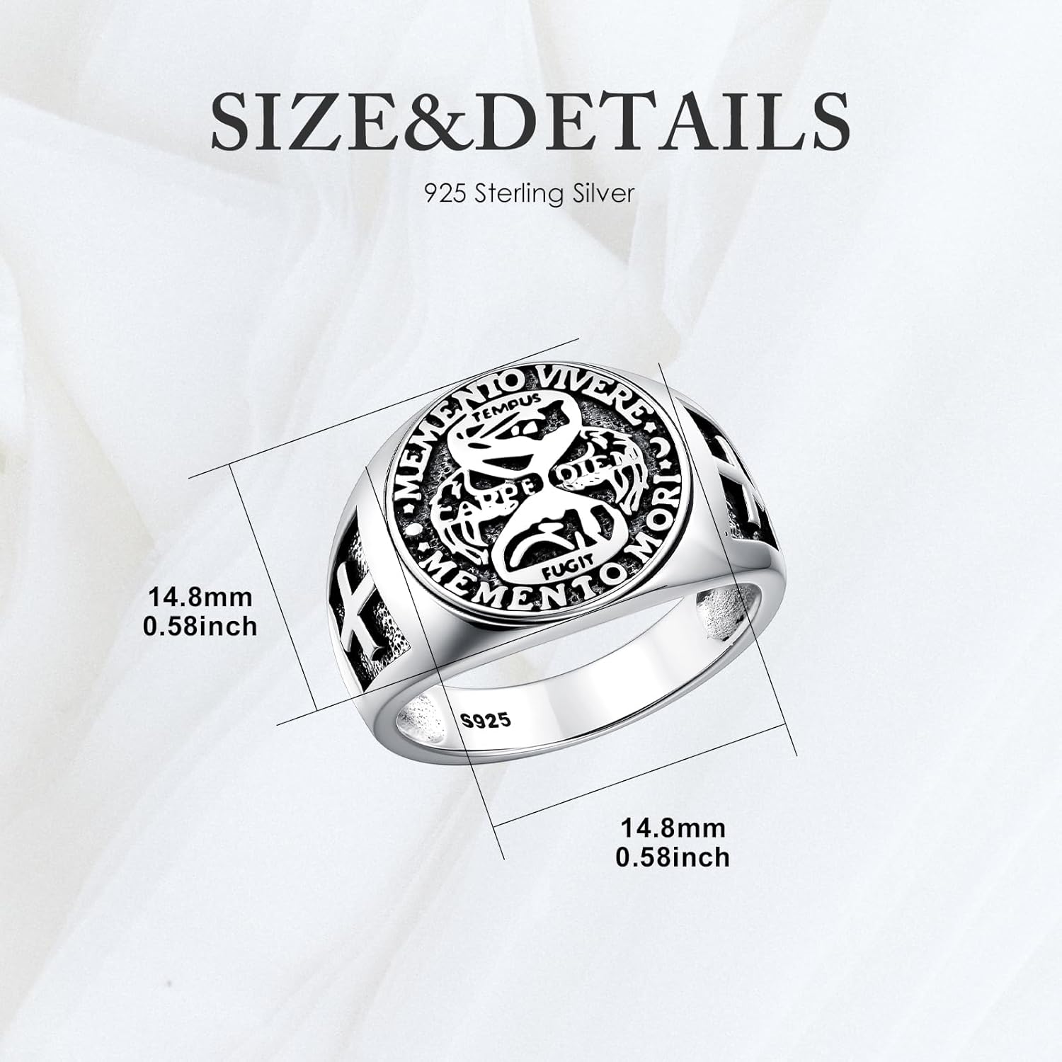 PROESS Memento Mori Ring 925 Sterling Silver Skull Hourglass Ring Memento Mori Jewelry Gifts for Women Men for Christmas Father's Day Size 7-10