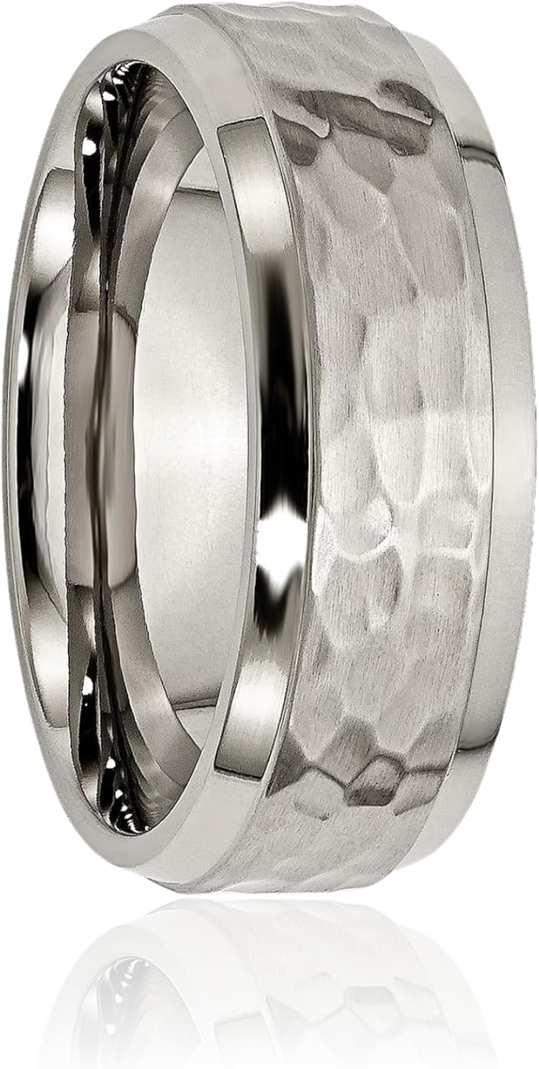IceCarats Titanium Hammered 8mm Edge Wedding Band Ring