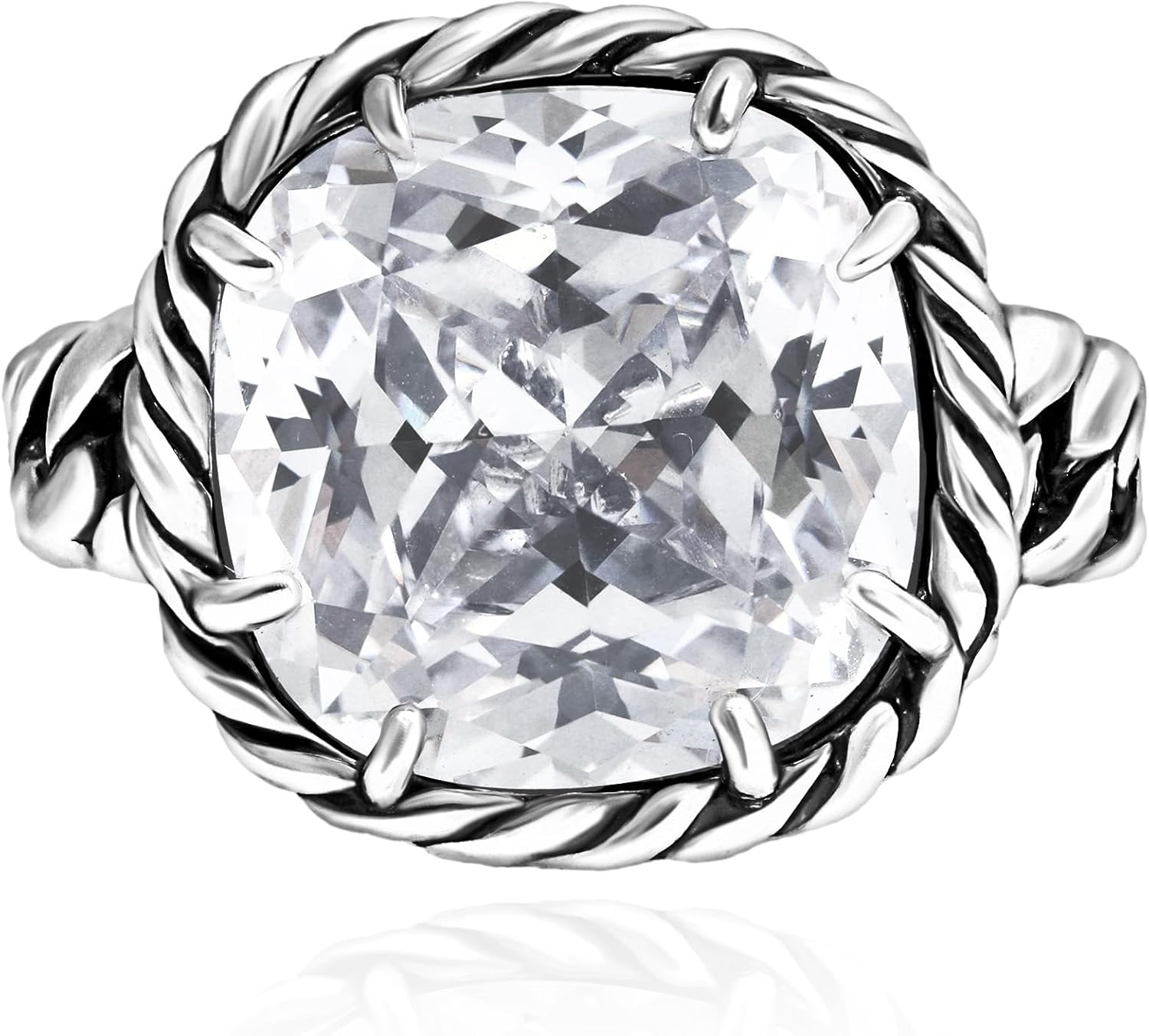 JEAN RACHEL JEWELRY 925 Sterling Silver Ring - Braid Chain with Cubic Zirconia Vintage Design - Hypoallergenic, Lead & Nickel Free - Artisan Handcrafted Statement Rings for Women