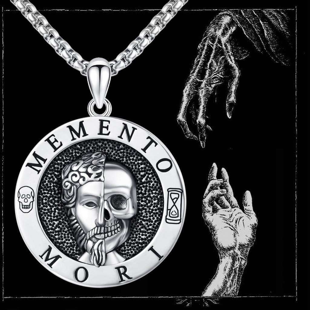 JUSTKIDSTOY Memento Mori Necklace 925 Sterling Silver Marcus Aurelius Skull Pendant Necklace Stoic Reminder Necklace Jewelry Gifts for Men Women