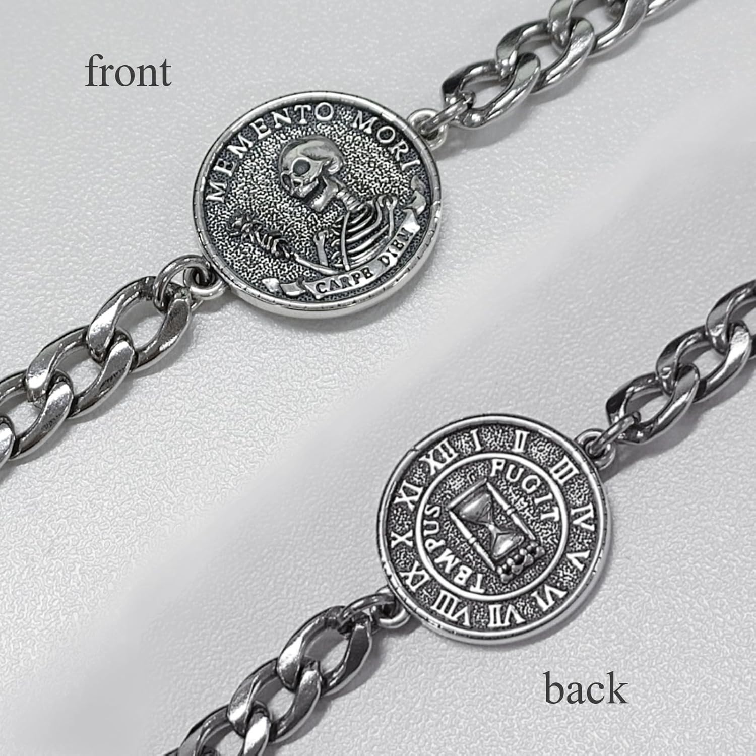 PELOVNY Memento Mori Bracelet 925 Sterling Silver Skull Bracelet Carpe Diem Anklet Stoic Skull Jewelry Stoicism Gifts for Men Women Unisex