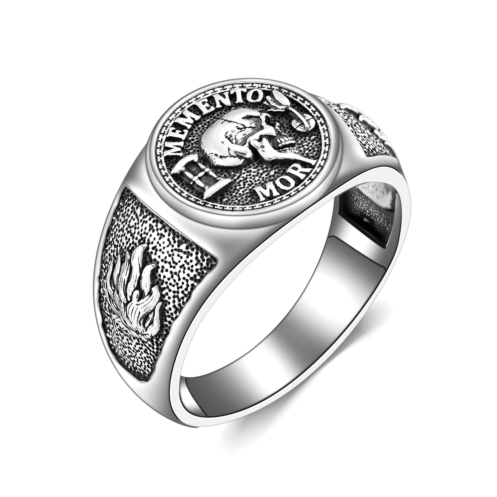 PELOVNY Memento Mori Signet Rings 925 Sterling Silver Gothic Skull Ring Stoic Momento Mori Jewelry Gifts for Men Women