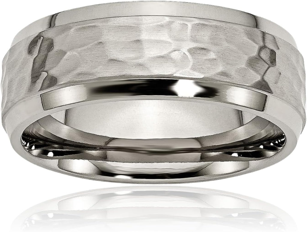 IceCarats Titanium Hammered 8mm Edge Wedding Band Ring