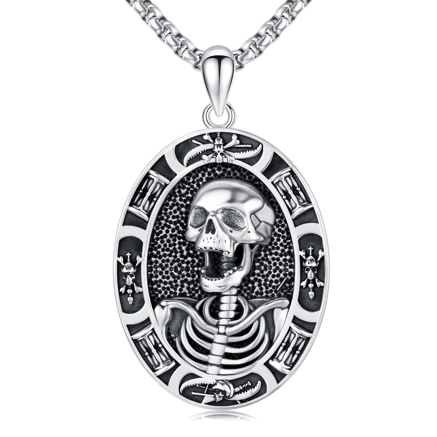 JUSTKIDSTOY Memento Mori Necklace 925 Sterling Silver Marcus Aurelius Skull Pendant Necklace Stoic Reminder Necklace Jewelry Gifts for Men Women