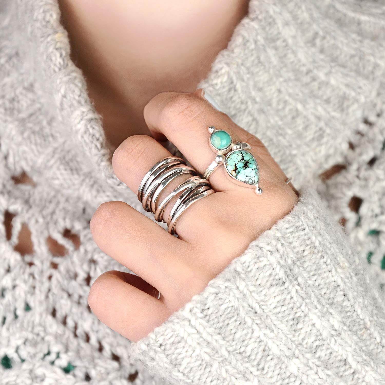 Boho-Magic 925 Sterling Silver Boho Rings for Women – Fashionable Jewelry Set – Unique Stackable Silver Rings Pack for Everyday Style and Fashion
