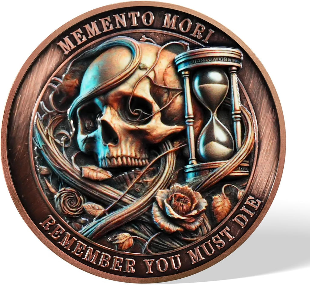 AtSKnSK Memento Mori Coin Momento Mori Coin Skull Coin Stoic Gifts Memento Mori Calendar Living Memento Mori Amor Fati Coin (Time Disc Skeleton)