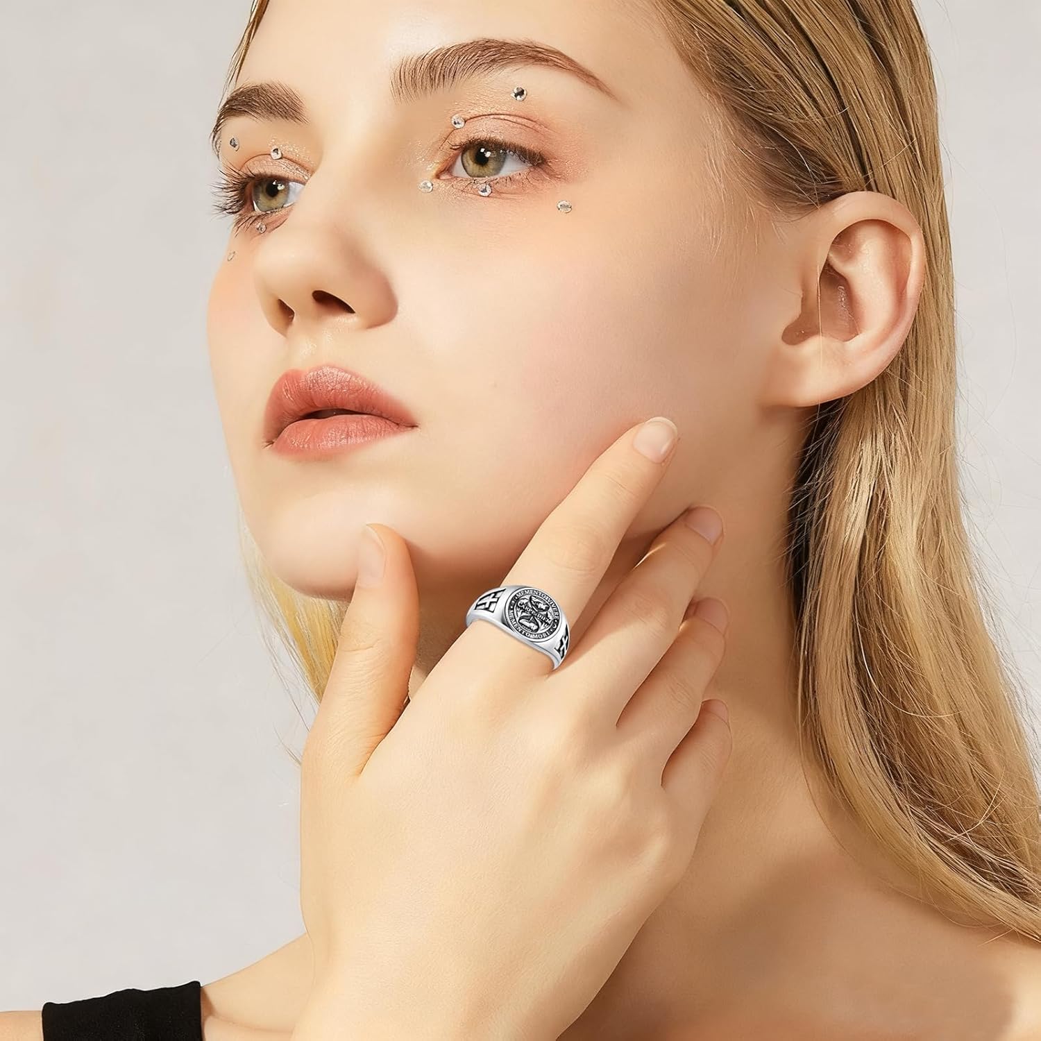 PELOVNY Memento Mori Signet Rings 925 Sterling Silver Gothic Skull Ring Stoic Momento Mori Jewelry Gifts for Men Women