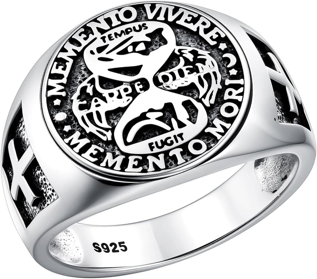 PROESS Memento Mori Ring 925 Sterling Silver Skull Hourglass Ring Memento Mori Jewelry Gifts for Women Men for Christmas Father's Day Size 7-10