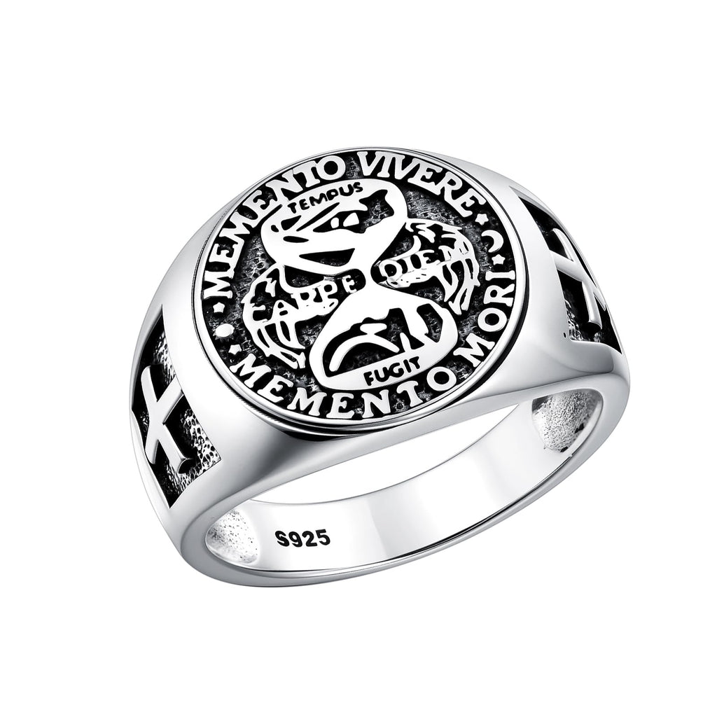 PROESS Memento Mori Ring 925 Sterling Silver Skull Hourglass Ring Memento Mori Jewelry Gifts for Women Men for Christmas Father's Day Size 7-10