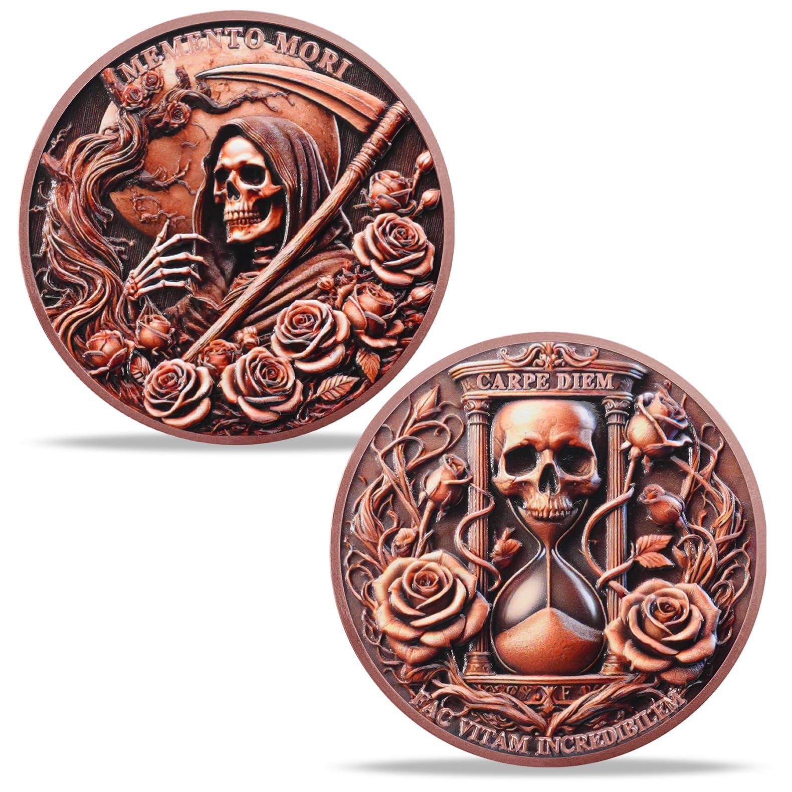 AtSKnSK Memento Mori Coin Momento Mori Coin Skull Coin Stoic Gifts Memento Mori Calendar Living Memento Mori Amor Fati Coin (Time Disc Skeleton)