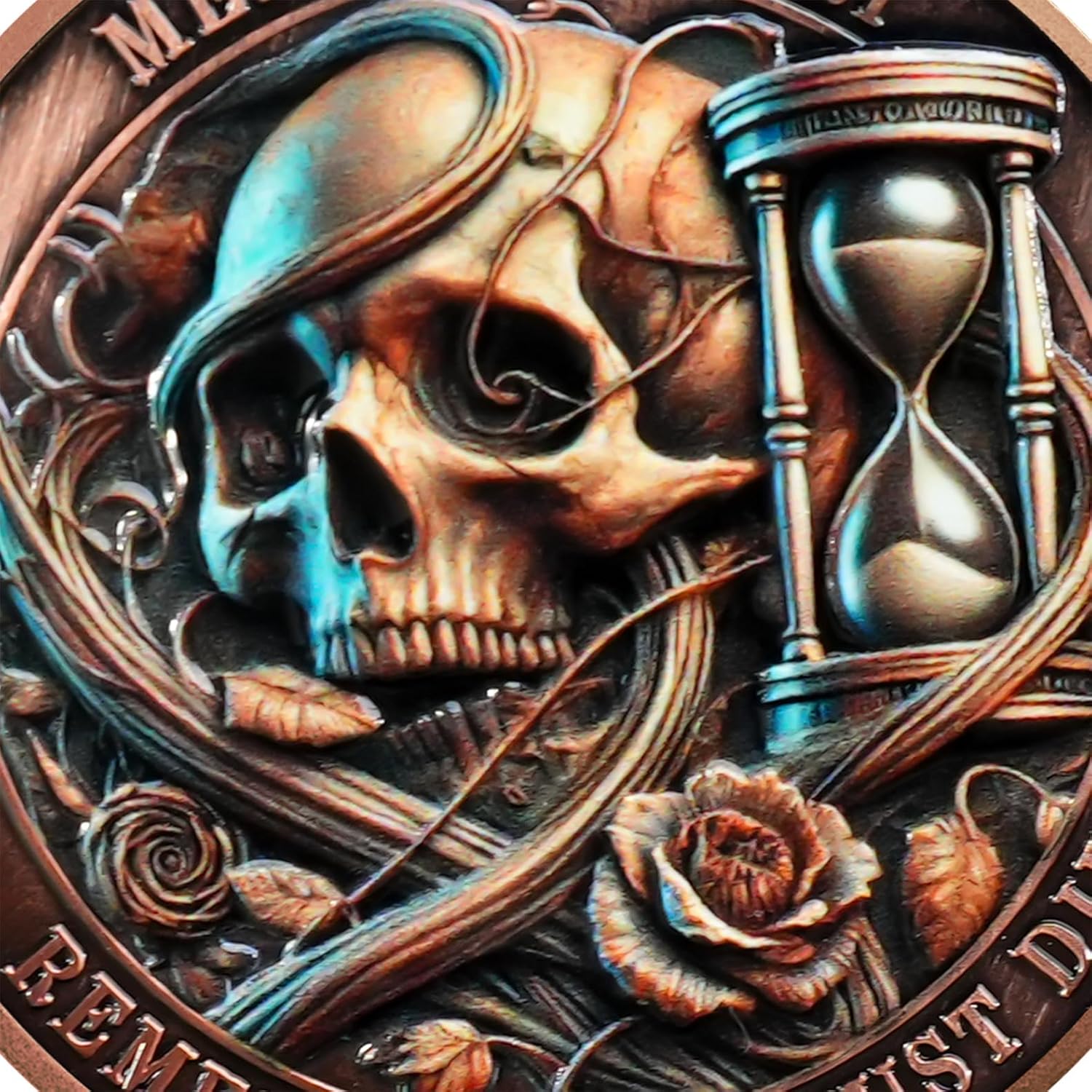 AtSKnSK Memento Mori Coin Momento Mori Coin Skull Coin Stoic Gifts Memento Mori Calendar Living Memento Mori Amor Fati Coin (Time Disc Skeleton)