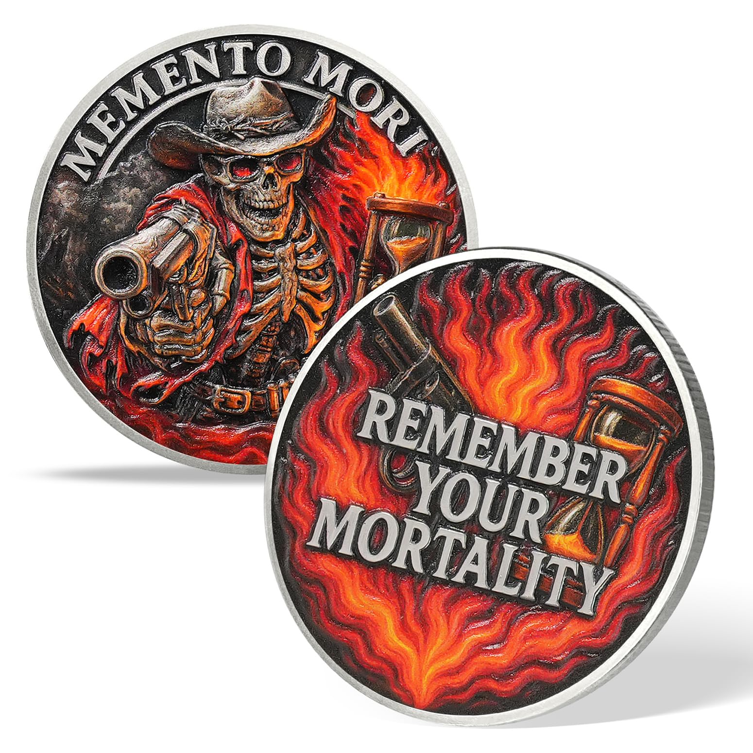 AtSKnSK Memento Mori Coin Momento Mori Coin Skull Coin Stoic Gifts Memento Mori Calendar Living Memento Mori Amor Fati Coin (Time Disc Skeleton)
