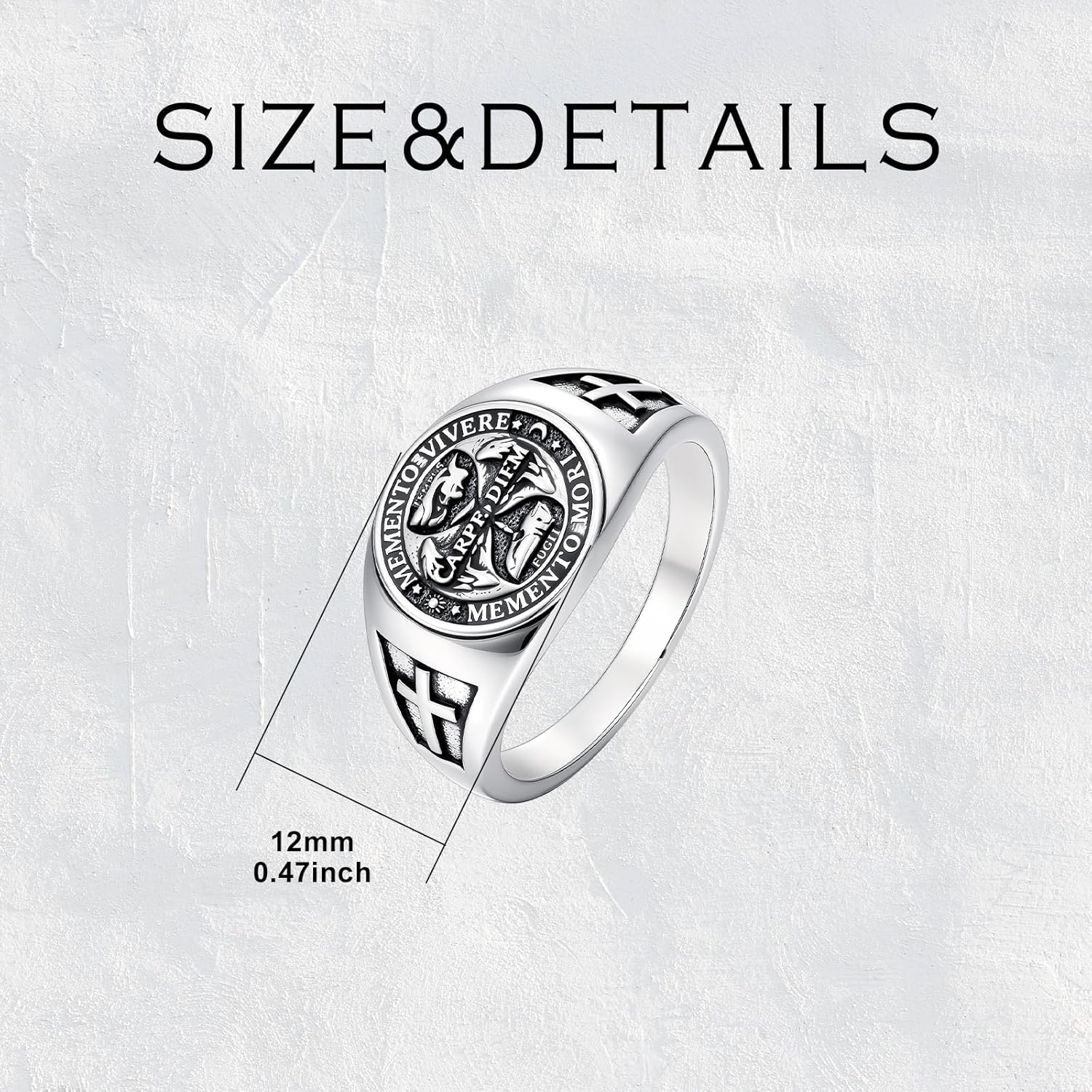 PELOVNY Memento Mori Signet Rings 925 Sterling Silver Gothic Skull Ring Stoic Momento Mori Jewelry Gifts for Men Women