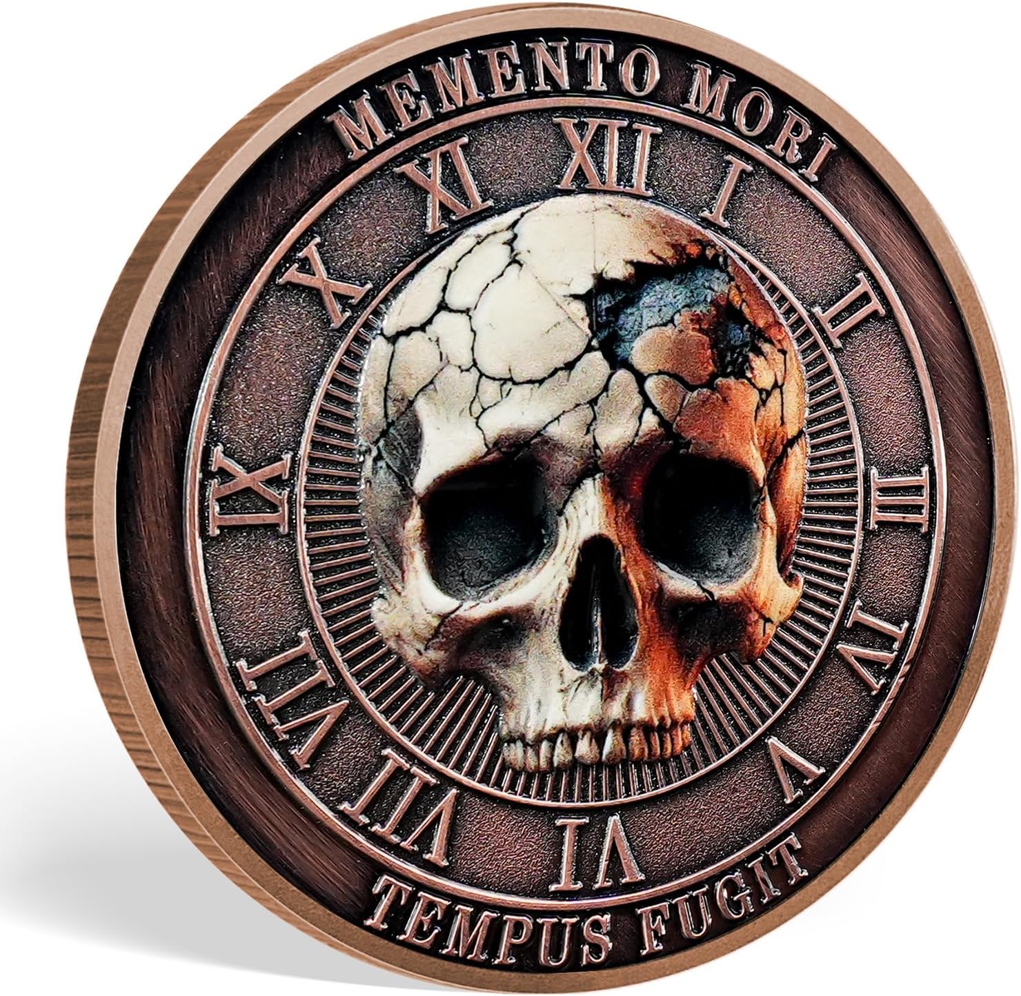 AtSKnSK Memento Mori Coin Momento Mori Coin Skull Coin Stoic Gifts Memento Mori Calendar Living Memento Mori Amor Fati Coin (Time Disc Skeleton)