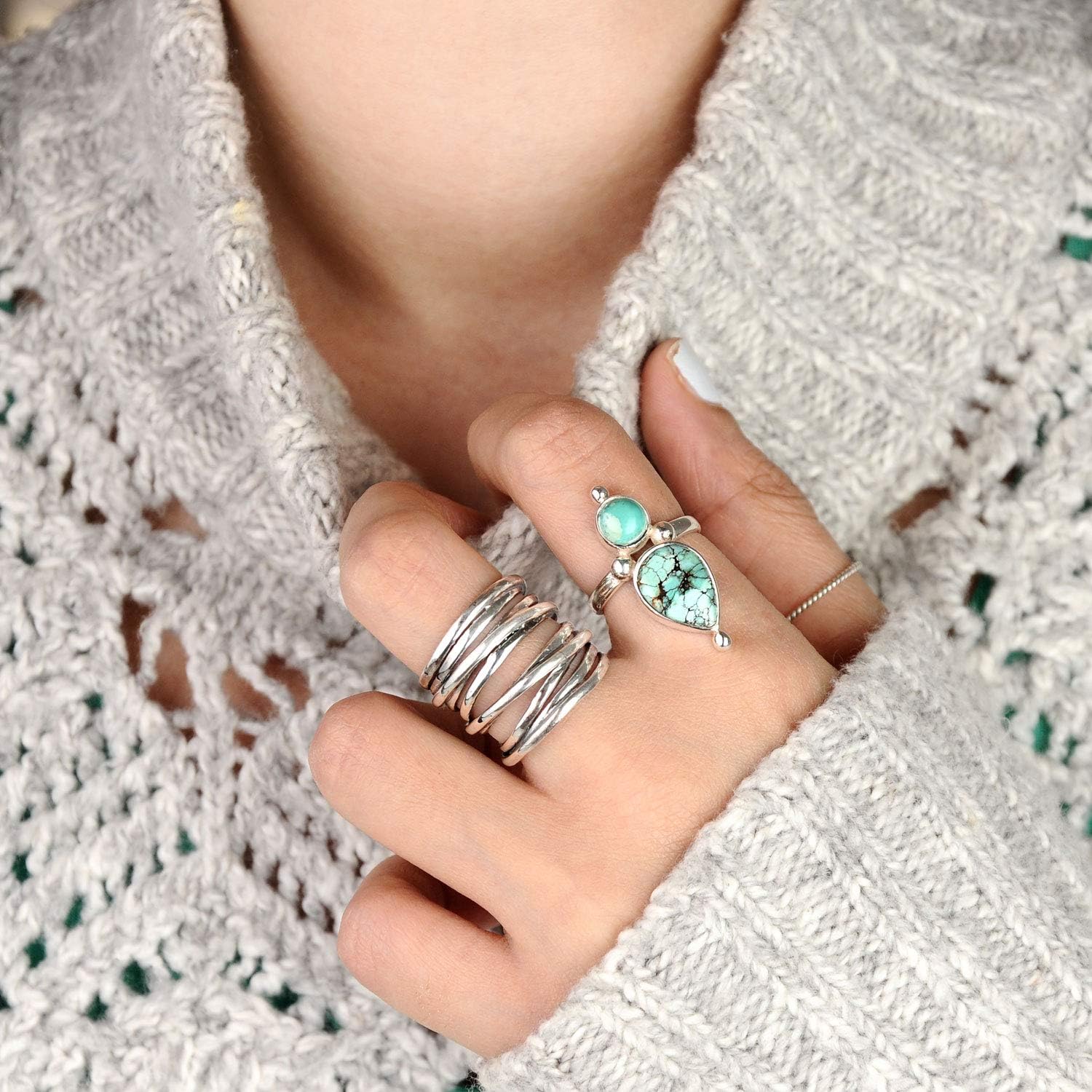 Boho-Magic 925 Sterling Silver Boho Rings for Women – Fashionable Jewelry Set – Unique Stackable Silver Rings Pack for Everyday Style and Fashion