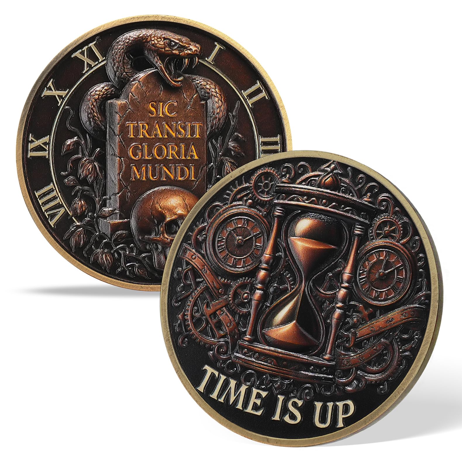 AtSKnSK Memento Mori Coin Momento Mori Coin Skull Coin Stoic Gifts Memento Mori Calendar Living Memento Mori Amor Fati Coin (Time Disc Skeleton)