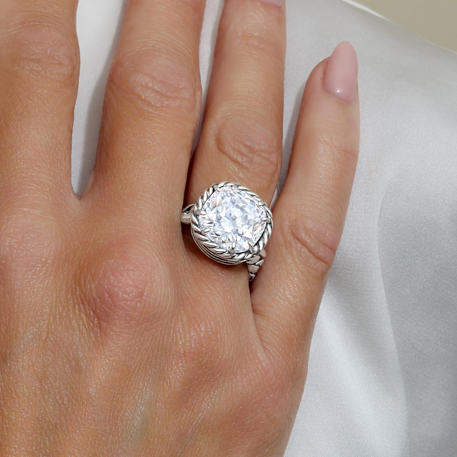 JEAN RACHEL JEWELRY 925 Sterling Silver Ring - Braid Chain with Cubic Zirconia Vintage Design - Hypoallergenic, Lead & Nickel Free - Artisan Handcrafted Statement Rings for Women