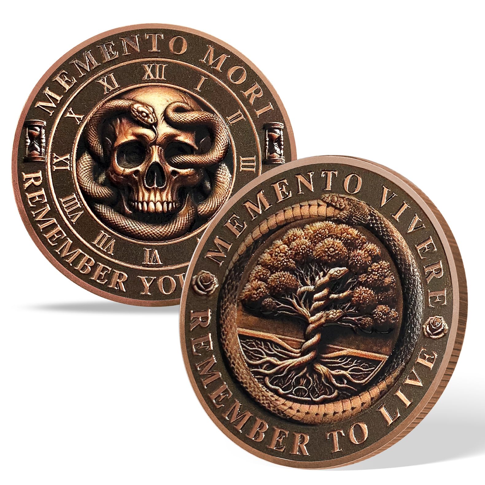 AtSKnSK Memento Mori Coin Momento Mori Coin Skull Coin Stoic Gifts Memento Mori Calendar Living Memento Mori Amor Fati Coin (Time Disc Skeleton)