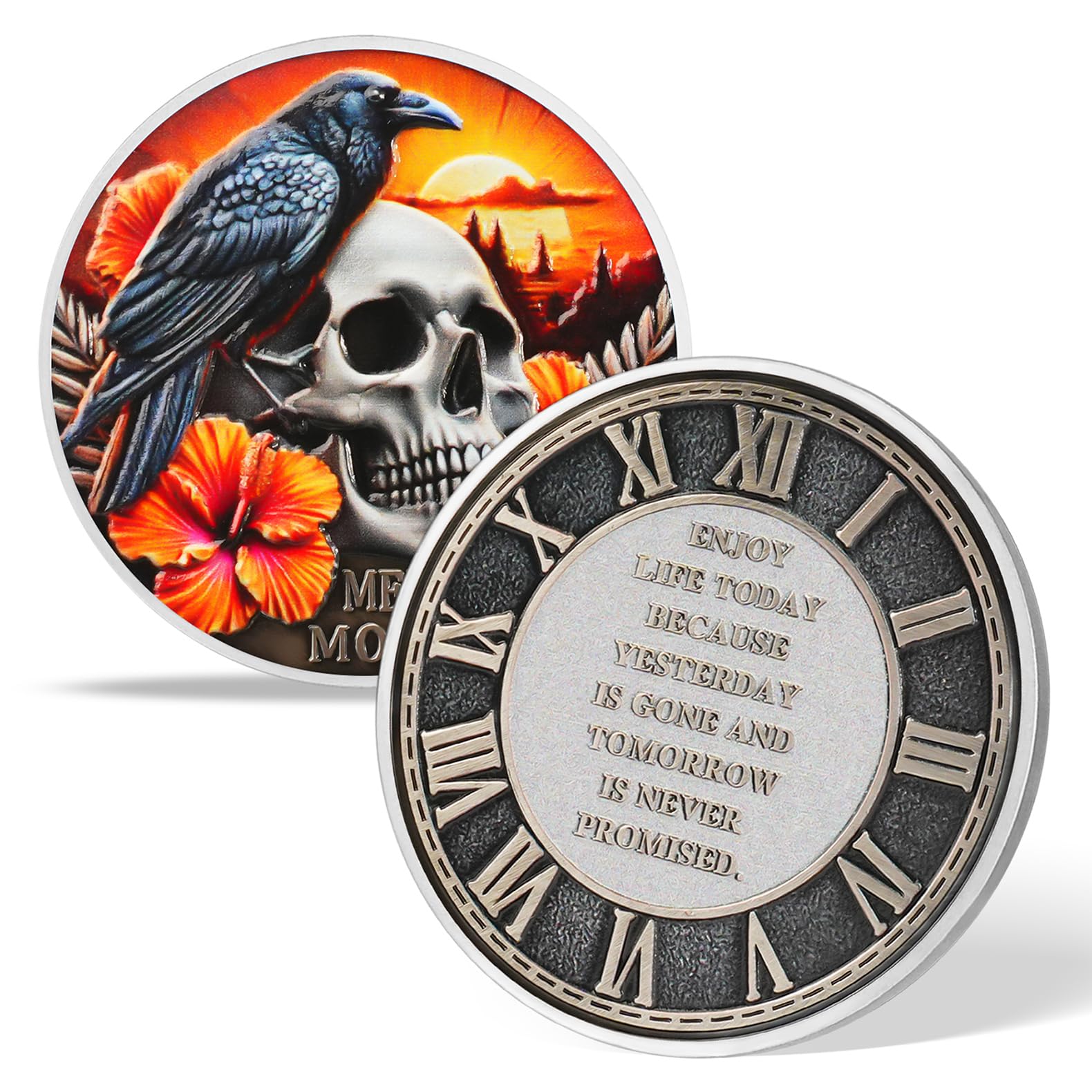 AtSKnSK Memento Mori Coin Momento Mori Coin Skull Coin Stoic Gifts Memento Mori Calendar Living Memento Mori Amor Fati Coin (Time Disc Skeleton)